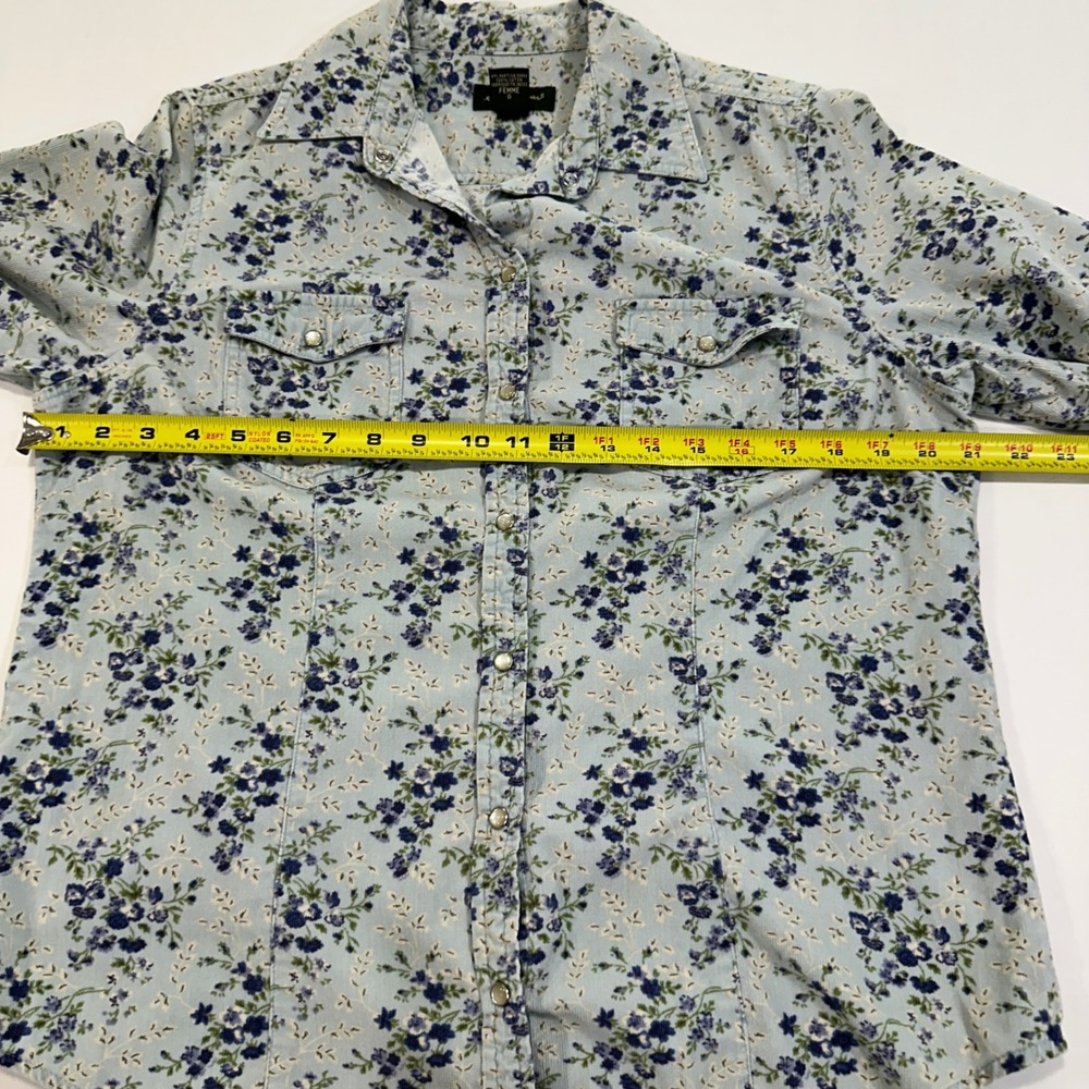 Eddie Bauer Floral Corduroy Snap Front Shirt Womens Large Blue Western - Picture 5 of 6